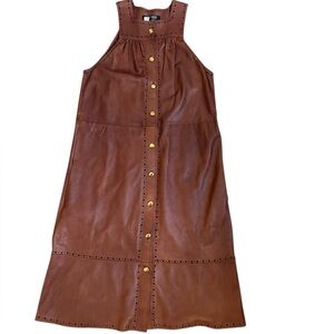 RARE Vintage JEAN MUIR London Leather Pinafore Dress  Made in England Brown Sm